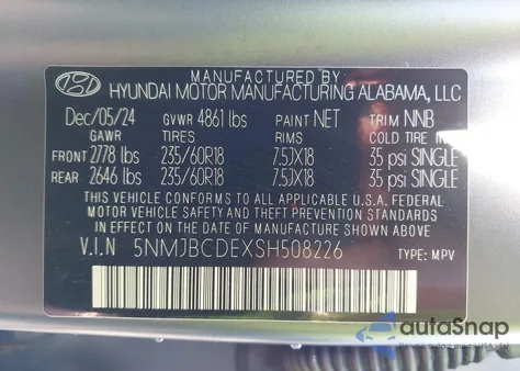 2025 Hyundai Tucson Sel z USA, uszkodzony, nr VIN 5NMJBCDEXSH508226